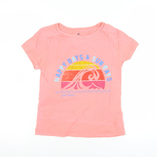 FatFace Girls Pink Graphic T-Shirt 8-9 Years 'Happy Days & Sun Rays' Cotton