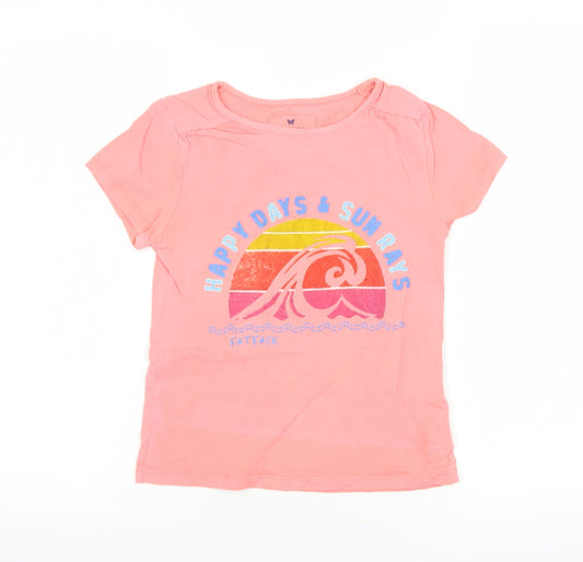 FatFace Girls Pink Graphic T-Shirt 8-9 Years 'Happy Days & Sun Rays' Cotton