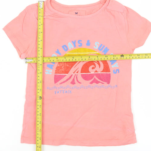 FatFace Girls Pink Graphic T-Shirt 8-9 Years 'Happy Days & Sun Rays' Cotton