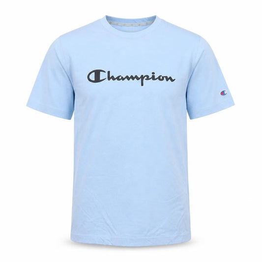 Front view of Champion Men's Blue Crew Neck Short Sleeve T-Shirt M