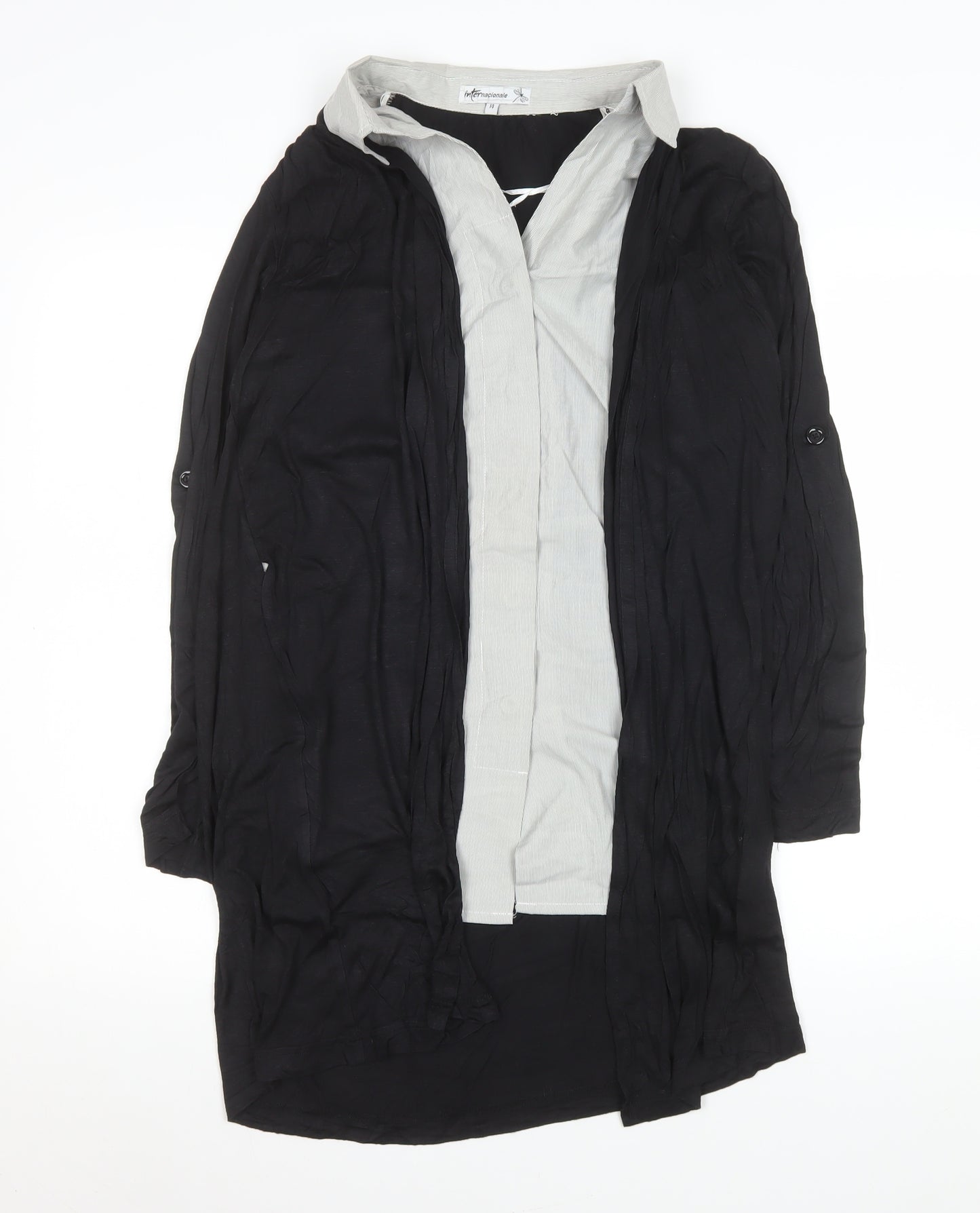 Internacionale Womens Black Size 14 Tunic Collared Long Sleeve Blouse
