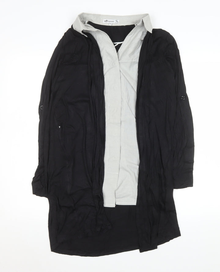 Internacionale Womens Black Size 14 Tunic Collared Long Sleeve Blouse