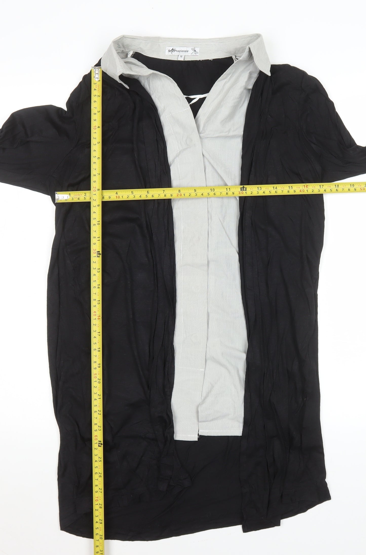 Internacionale Womens Black Size 14 Tunic Collared Long Sleeve Blouse