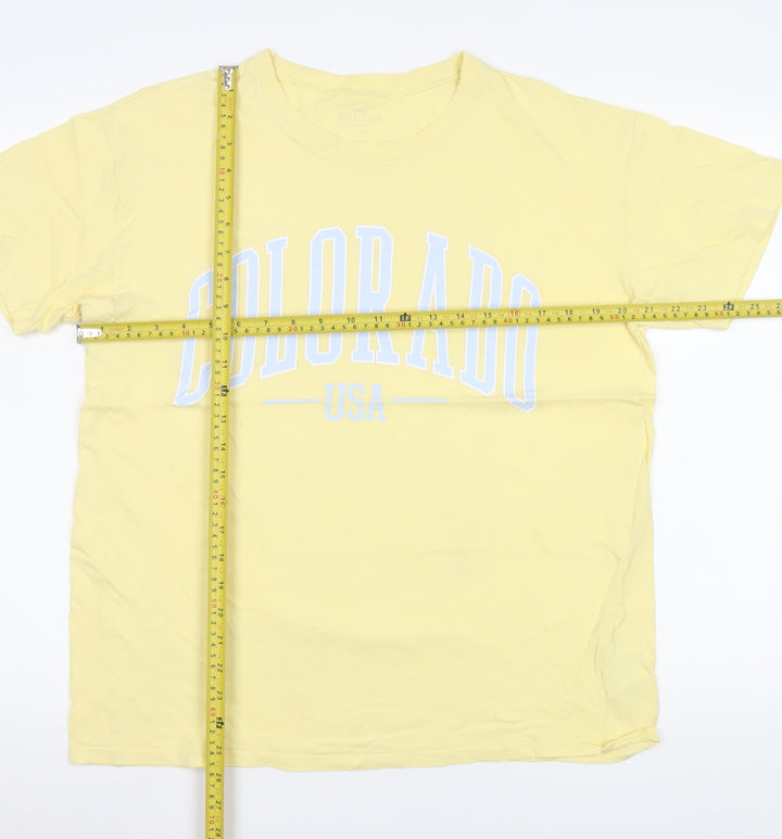 Hollister Womens Yellow Colorado USA Crew Neck Cotton T-Shirt M
