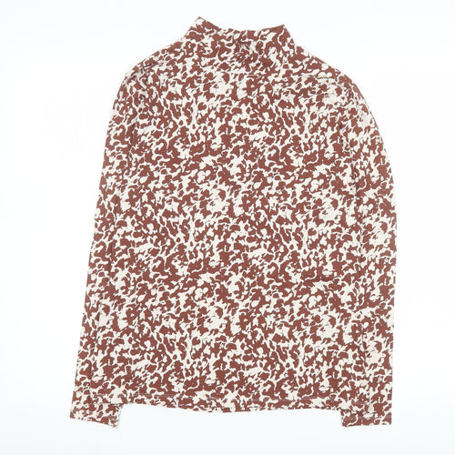 Marks and Spencer Womens Brown Animal Print Mock Neck Long Sleeve Top Size 14