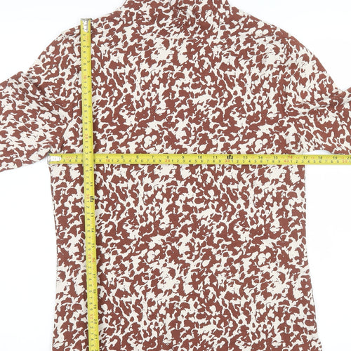 Marks and Spencer Womens Brown Animal Print Mock Neck Long Sleeve Top Size 14