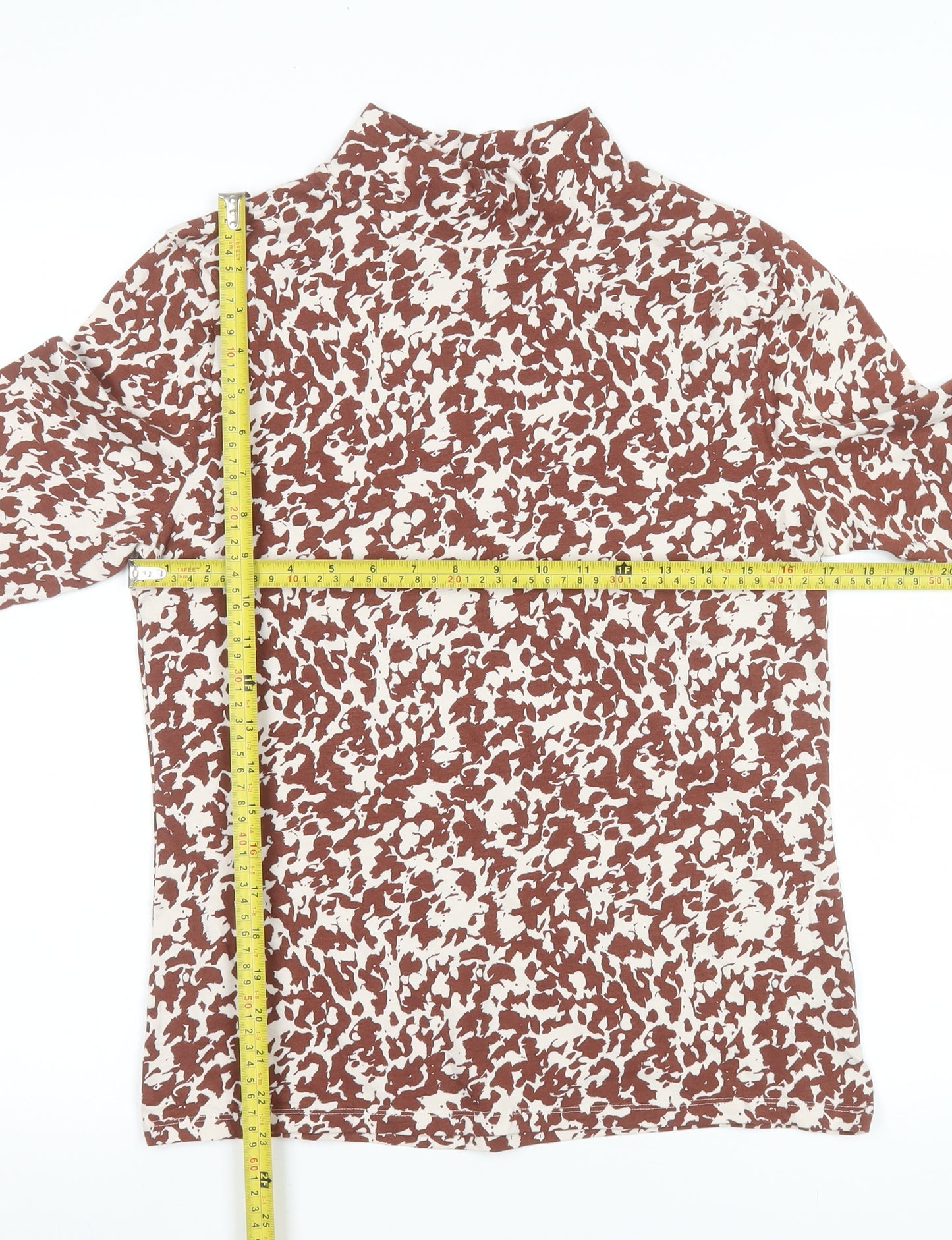 Marks and Spencer Womens Brown Animal Print Mock Neck Long Sleeve Top Size 14