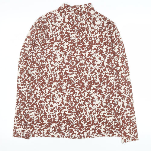 Marks and Spencer Womens Brown Animal Print Mock Neck Long Sleeve Top Size 14