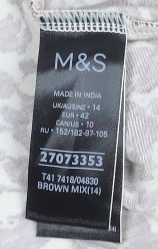 Marks and Spencer Womens Brown Animal Print Mock Neck Long Sleeve Top Size 14