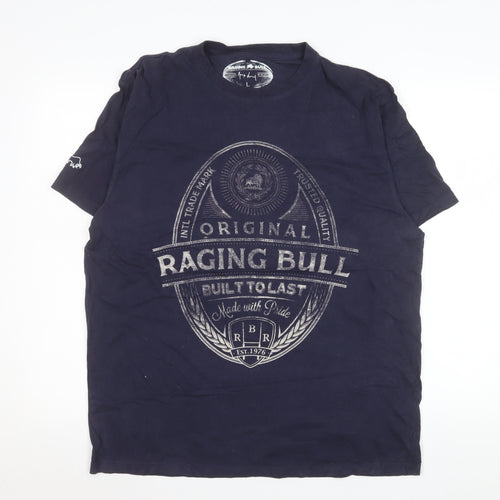 Raging Bull Men's Blue Graphic Print Cotton T-Shirt Size L