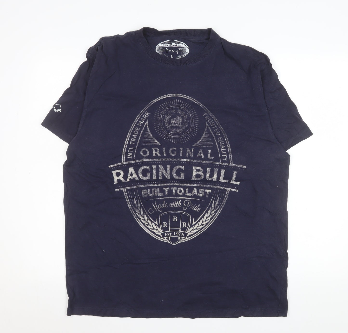 Raging Bull Men's Blue Graphic Print Cotton T-Shirt Size L
