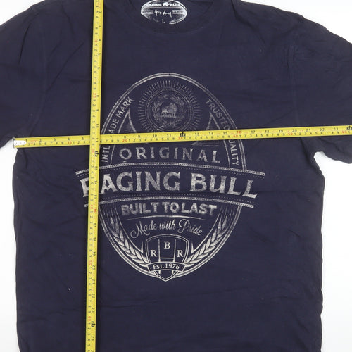 Raging Bull Men's Blue Graphic Print Cotton T-Shirt Size L