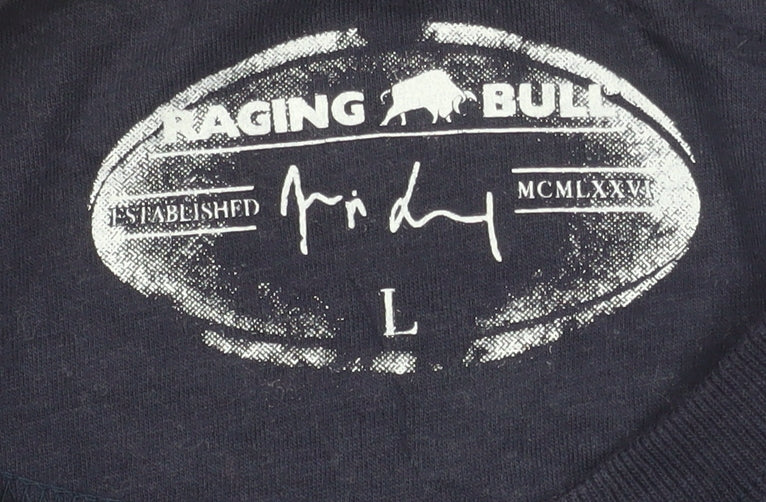 Raging Bull Men's Blue Graphic Print Cotton T-Shirt Size L