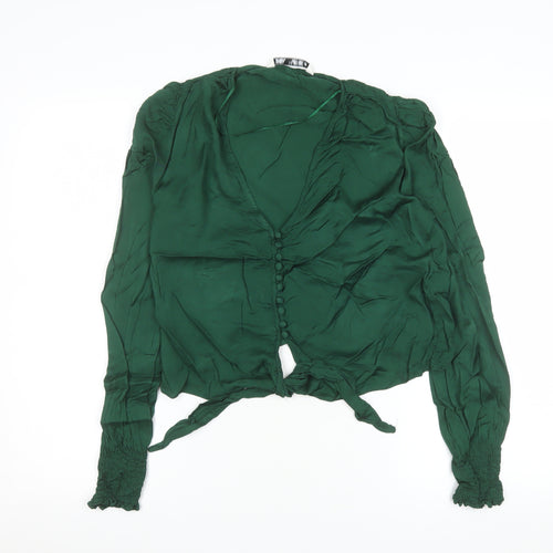 Zara Women's Green Long Sleeve Tie Front Blouse Size S Viscose