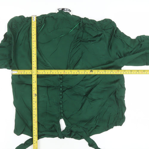 Zara Women's Green Long Sleeve Tie Front Blouse Size S Viscose