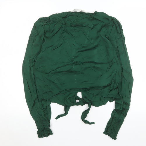 Zara Women's Green Long Sleeve Tie Front Blouse Size S Viscose