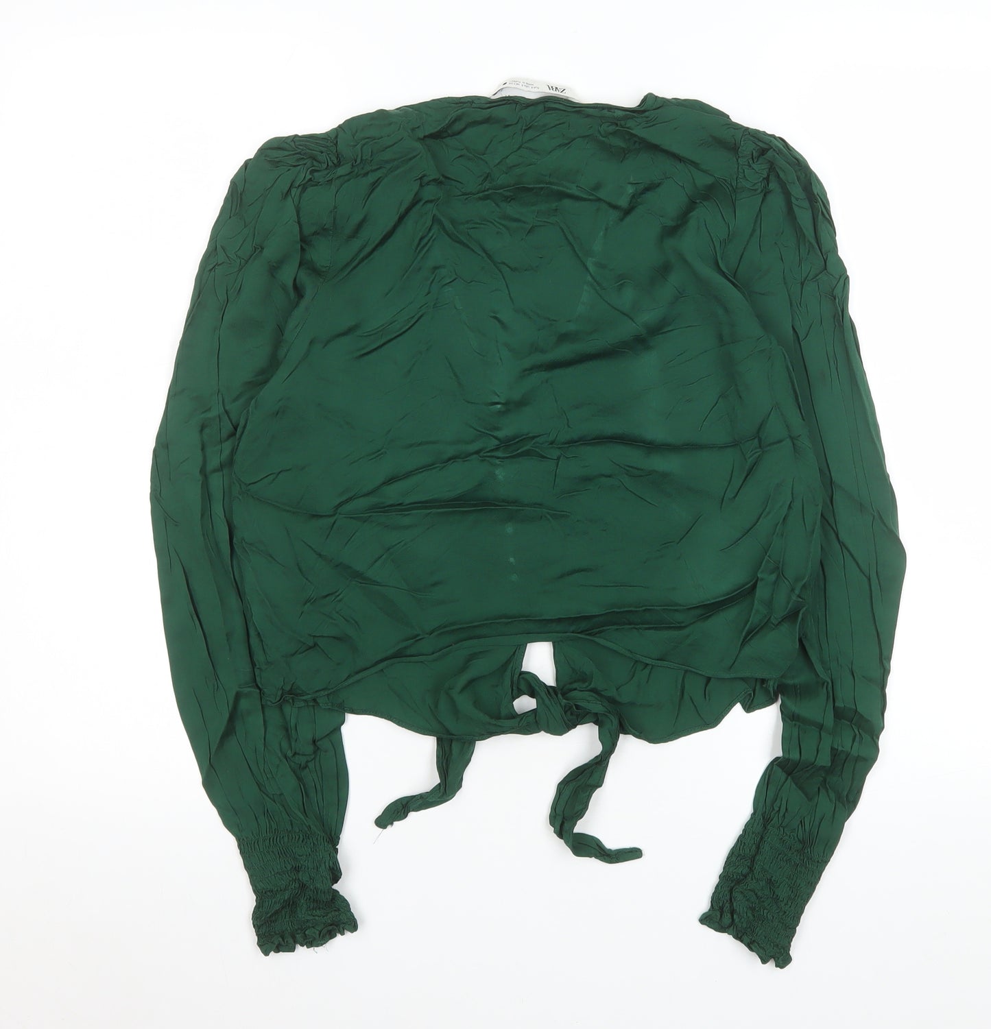 Zara Women's Green Long Sleeve Tie Front Blouse Size S Viscose