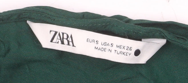 Zara Women's Green Long Sleeve Tie Front Blouse Size S Viscose