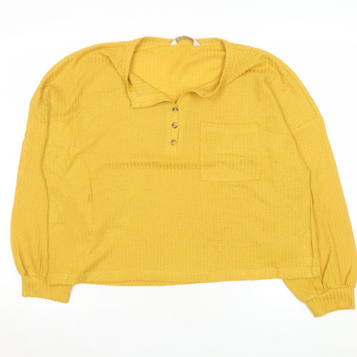 Apricot Women’s Yellow Long Sleeve Collared Button-Up Knit Top Size 14