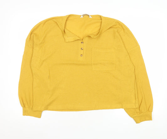 Apricot Women’s Yellow Long Sleeve Collared Button-Up Knit Top Size 14