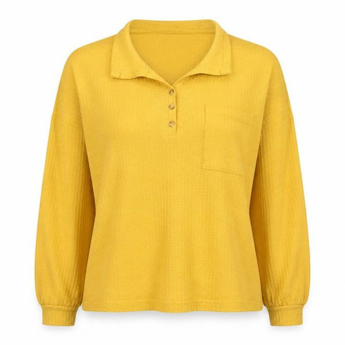 Apricot Women’s Yellow Long Sleeve Collared Button-Up Knit Top Size 14