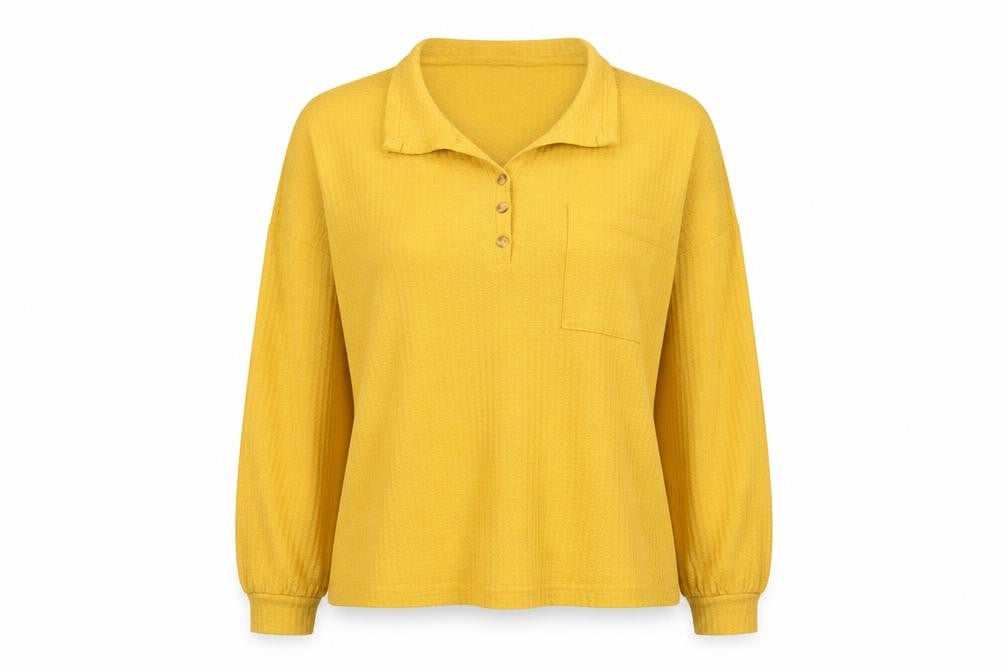 Apricot Women’s Yellow Long Sleeve Collared Button-Up Knit Top Size 14