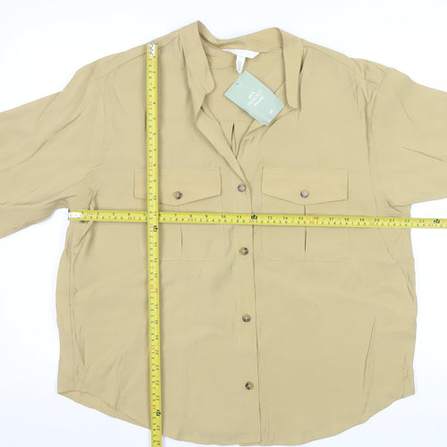 H&M Women’s Beige Button-Up Short Sleeve Modal Shirt Size 12