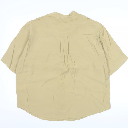 H&M Women’s Beige Button-Up Short Sleeve Modal Shirt Size 12