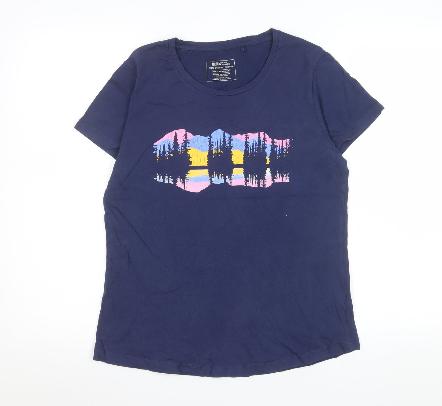 Mountain Warehouse Women Navy Graphic T-Shirt UK 12 Organic Cotton
