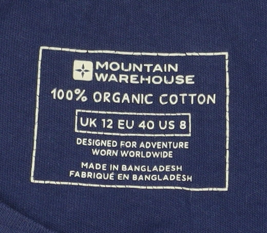 Mountain Warehouse Women Navy Graphic T-Shirt UK 12 Organic Cotton
