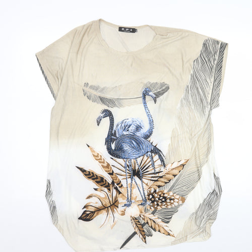 O.P.L Fashion Women’s Beige Flamingo Print Short Sleeve T-Shirt M