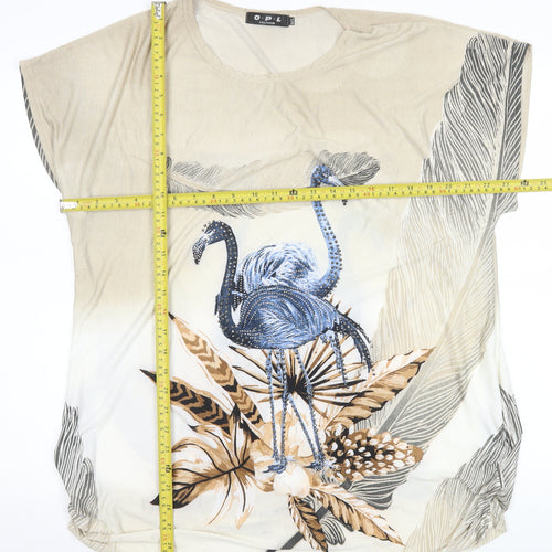 O.P.L Fashion Women’s Beige Flamingo Print Short Sleeve T-Shirt M