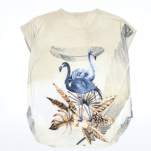 O.P.L Fashion Women’s Beige Flamingo Print Short Sleeve T-Shirt M