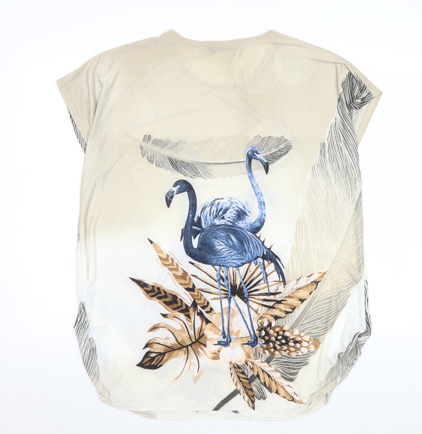 O.P.L Fashion Women’s Beige Flamingo Print Short Sleeve T-Shirt M