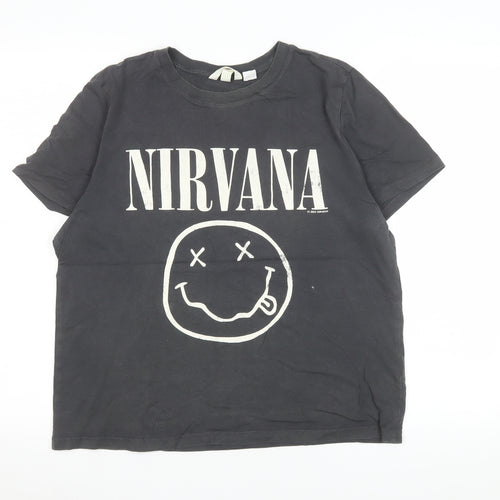 H&M Women’s Black Nirvana Short Sleeve Cotton T-Shirt Size 12