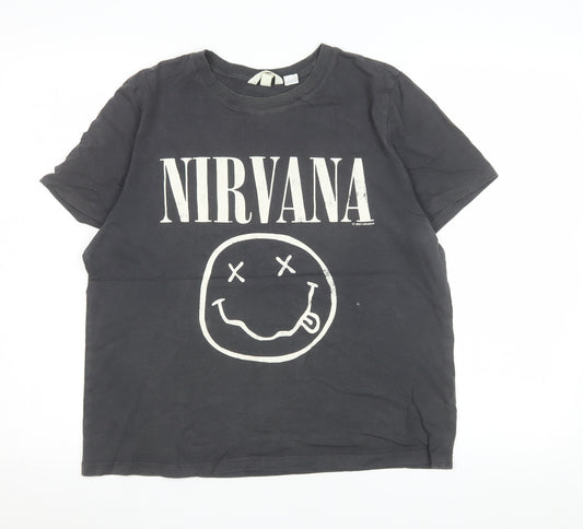 H&M Women’s Black Nirvana Short Sleeve Cotton T-Shirt Size 12