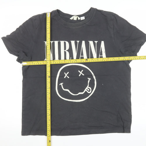 H&M Women’s Black Nirvana Short Sleeve Cotton T-Shirt Size 12