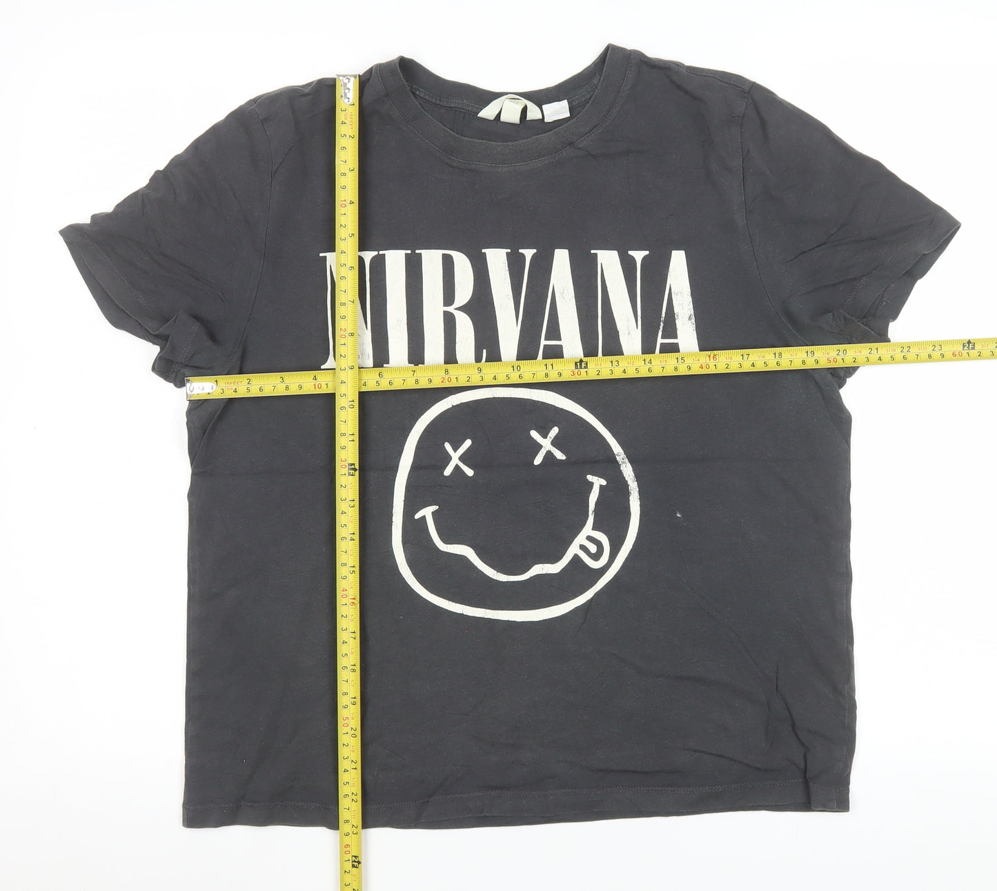 H&M Women’s Black Nirvana Short Sleeve Cotton T-Shirt Size 12