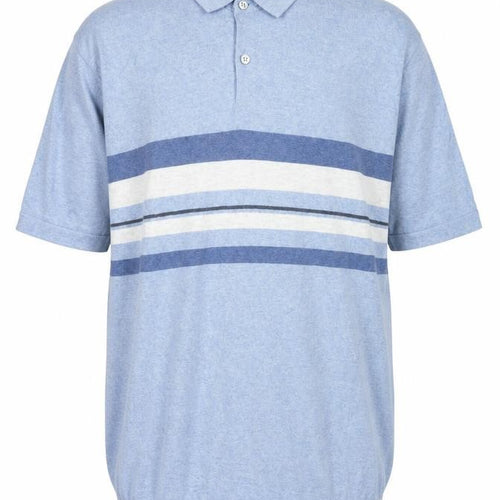 Marks and Spencer Men's Blue Striped Collared Short Sleeve T-Shirt M