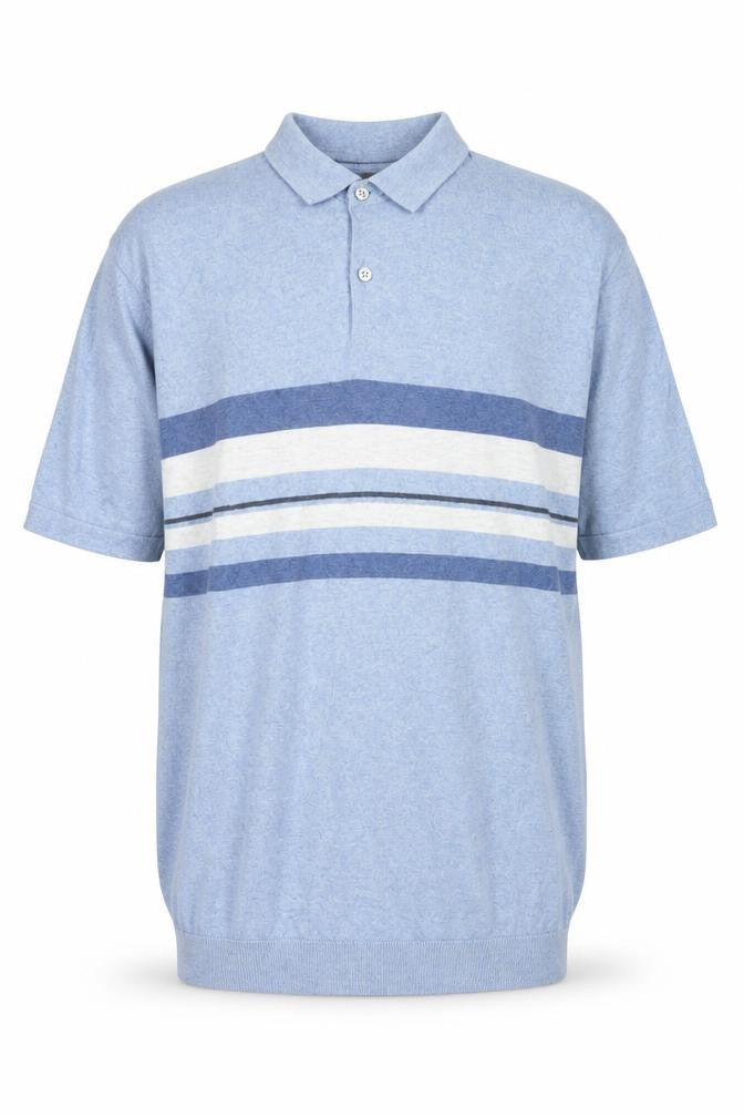 Marks and Spencer Men's Blue Striped Collared Short Sleeve T-Shirt M