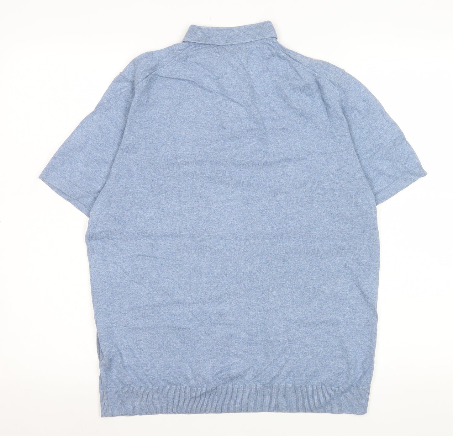 Marks and Spencer Men's Blue Striped Collared Short Sleeve T-Shirt M