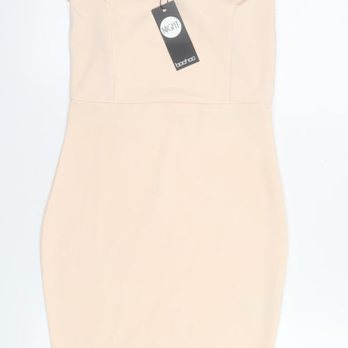 Boohoo Womens Beige Bodycon Off Shoulder Dress Size 10