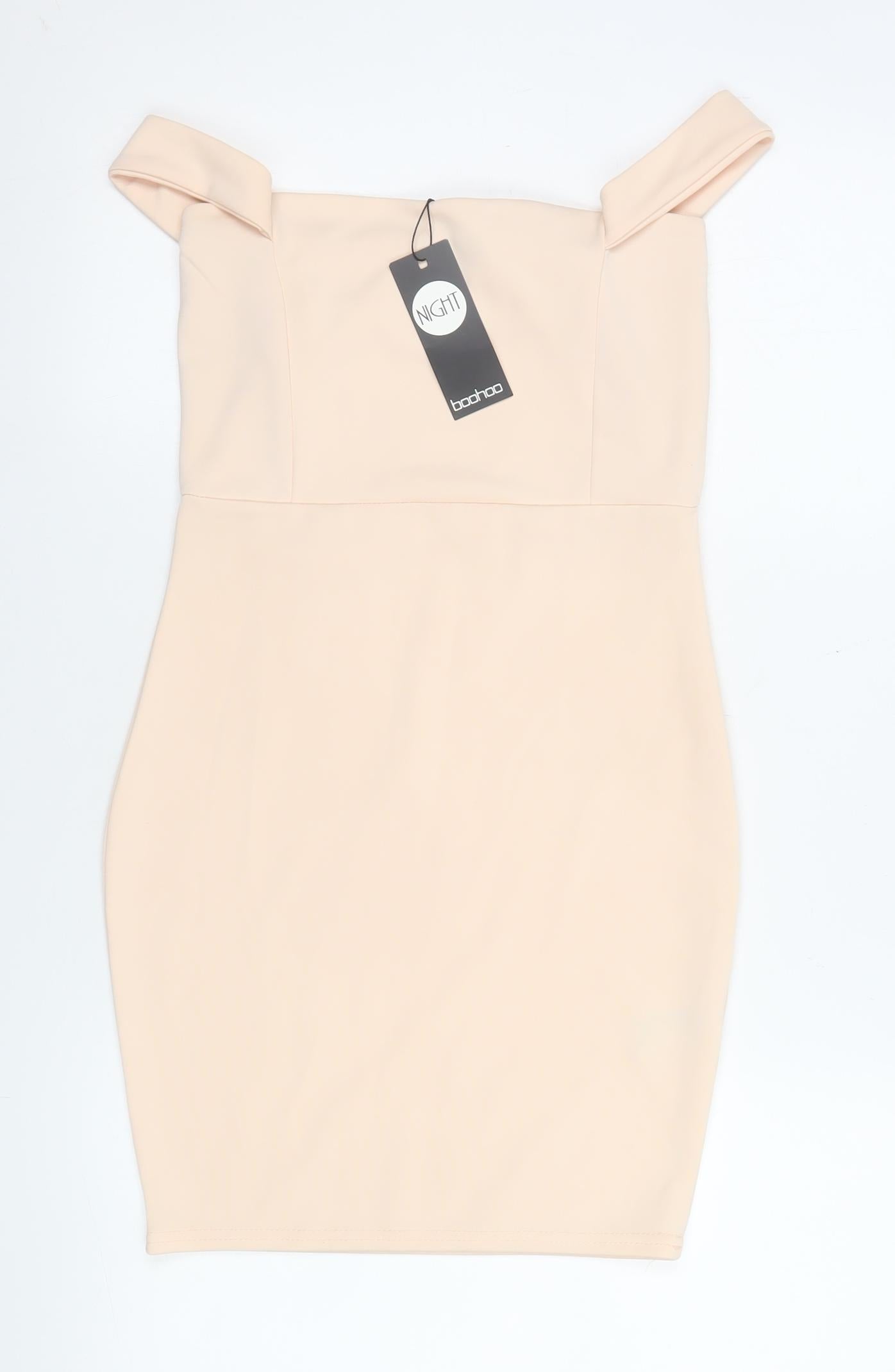 Boohoo Womens Beige Bodycon Off Shoulder Dress Size 10