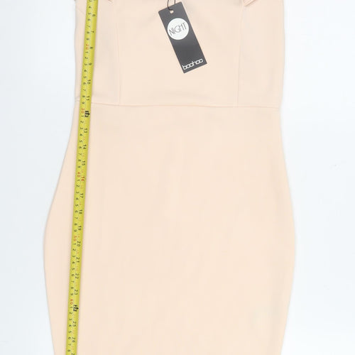 Boohoo Womens Beige Bodycon Off Shoulder Dress Size 10