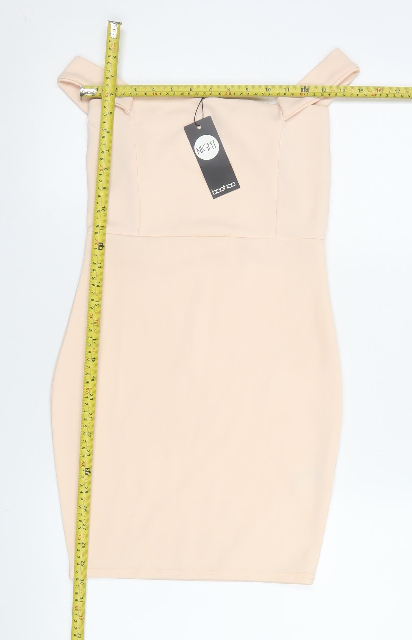 Boohoo Womens Beige Bodycon Off Shoulder Dress Size 10
