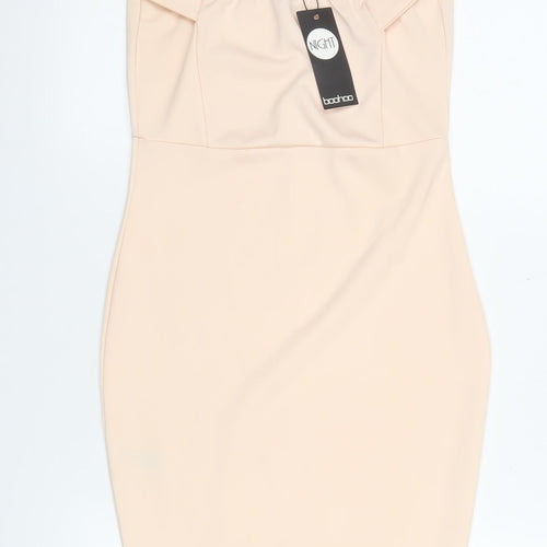 Boohoo Womens Beige Bodycon Off Shoulder Dress Size 10
