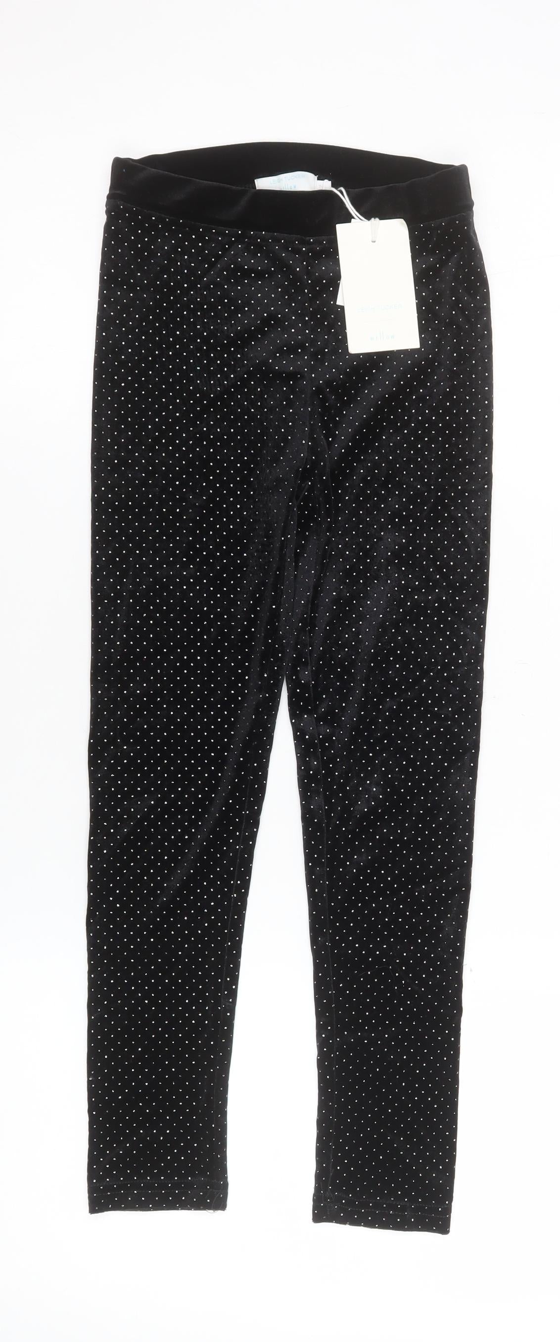 Leigh Tucker Willow Girls Black Velvet Polka Dot Leggings 7-8 Years