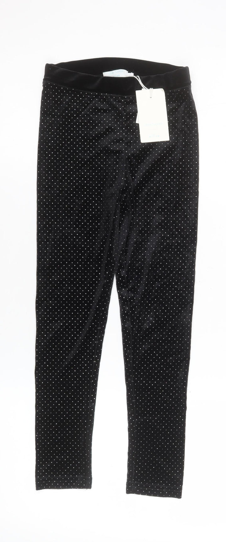 Leigh Tucker Willow Girls Black Velvet Polka Dot Leggings 7-8 Years