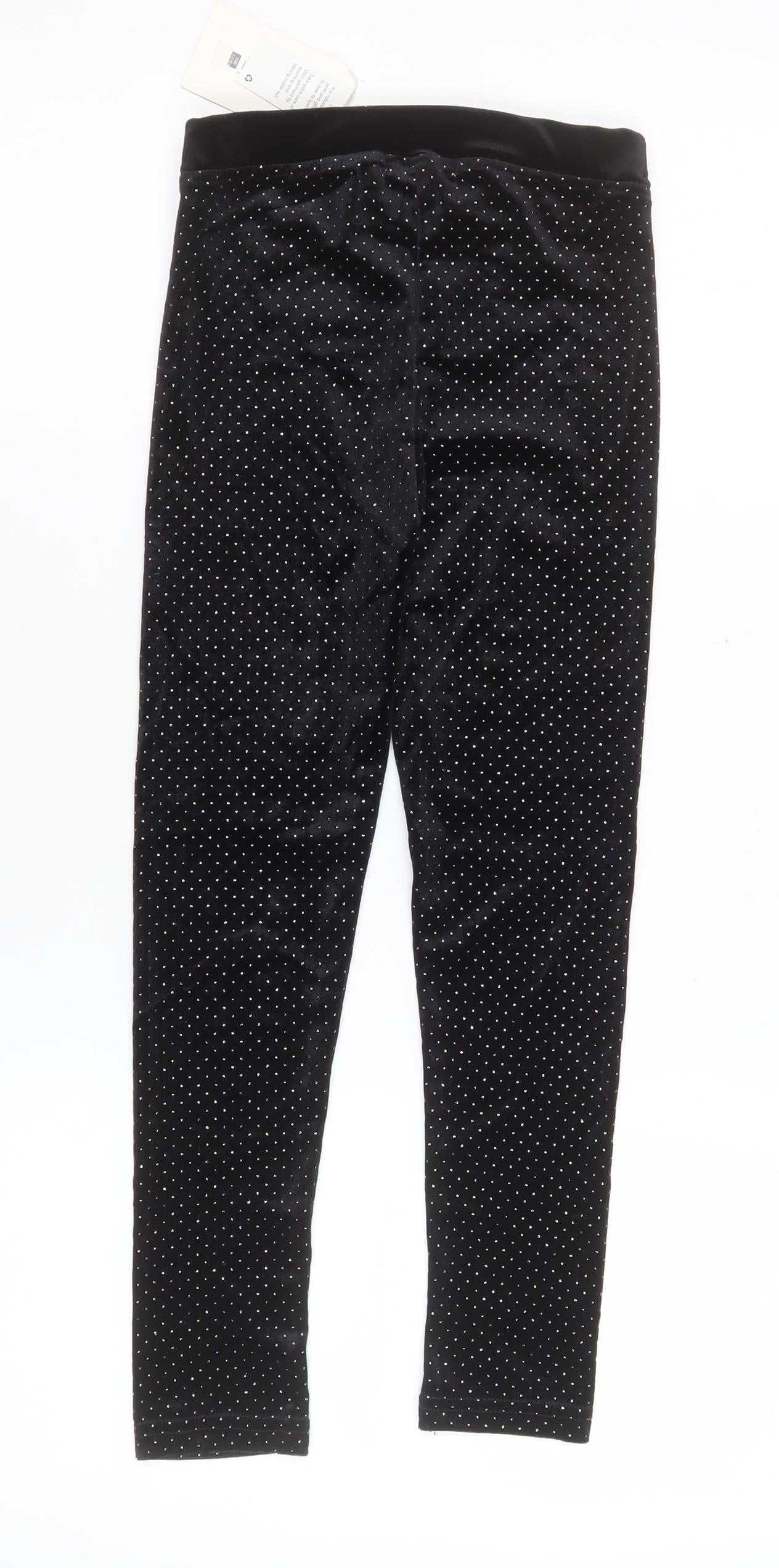 Leigh Tucker Willow Girls Black Velvet Polka Dot Leggings 7-8 Years