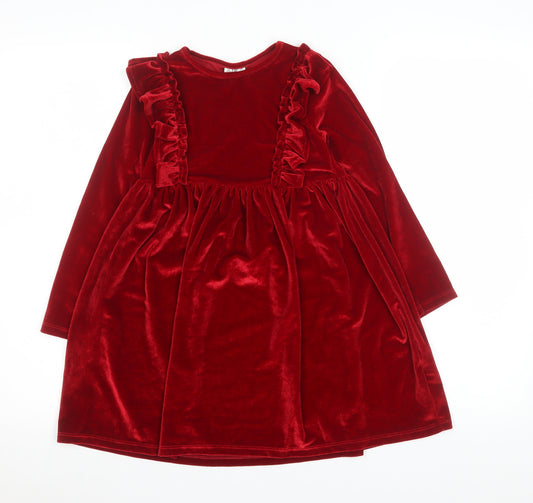 F&F Girls Red Velvet Ruffle A-Line Party Dress Size 6-7 Years